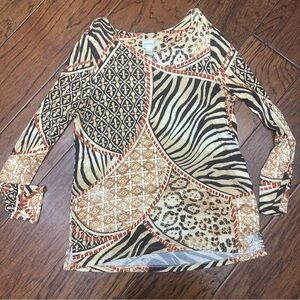 Chico's Beige and Black Patterned Long Sleeve Top